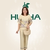 (Mẫu HA24) - Đồ trung niên nữ HUY HÀ, chất vải lụa tơ tằm, áo cổ tròn quần 9 tấc