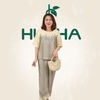 (Mẫu HA34) - Đồ trung niên nữ HUY HÀ, chất vải lụa tơ tằm, áo cổ tròn quần 9 tấc