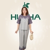 (Mẫu HA34) - Đồ trung niên nữ HUY HÀ, chất vải lụa tơ tằm, áo cổ tròn quần 9 tấc
