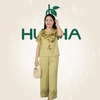 (Mã Lụa 32) - Đồ bộ trung niên HUY HÀ, lụa tơ tằm, áo cổ tròn - quần ống rộng 9t