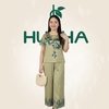 (Mã Lụa 32) - Đồ bộ trung niên HUY HÀ, lụa tơ tằm, áo cổ tròn - quần ống rộng 9t