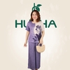 (Mẫu Lụa 36 ) - Đồ trung niên nữ HUY HÀ, chất vải lụa tơ tằm, áo cổ tròn quần 9 tấc ống rộng