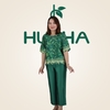 (Mã T24) Đồ bộ trung niên nữ , thương hiệu HUY HÀ  , chất vải lụa tơ tằm  , áo cổ tròn  , quần 9 tấc