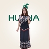 (Mẫu TK19) Đồ bộ lụa trung niên in hoa bản lớn - Dáng suông ống rộng - Tặng mẹ mặc nhà, dạo phố | HUY HÀ
