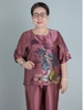 (Mã E178) Đồ bộ trung niên nữ  cho mẹ mặc nhà , chất vải lụa tơ tằm mềm mịn ,áo ngắn tay