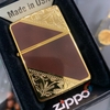 Zippo Gold Plate khảm men nâu
