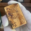 Zippo Mỹ xuất Nhật khắc ăn mòn sư tử mạ vàng cháy