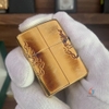 Zippo Mỹ xuất Nhật khắc ăn mòn sư tử mạ vàng cháy