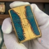 Zippo Mỹ xuất Nhật khắc ăn mòn sư tử mạ vàng cháy