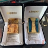 Zippo Mỹ xuất Nhật khắc ăn mòn sư tử mạ vàng cháy