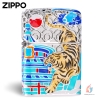 Zippo bọc vàng ốp emblem hình Hổ có dạ quang.