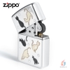 Zippo Armor Khảm trai Hình mèo Chrome