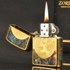 Bật lửa xăng đá khảm trai rồng vàng Zoro Z92057b
