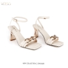 SANDAL GÓT TRỤ VUÔNG  ĐÍNH KHÓA VÀNG CAO CẤP 7CM CHÍNH HÃNG VOLSCI - DNU362