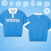 Áo Croptop MLB Korea Varsity Short Sleeve Knit Collar Tie LA Dodgers Blue