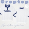 Áo Croptop MLB Korea Varsity Short Sleeve Knit Collar Tie New York Yankees Ivory