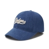 Nón MLB Korea Varsity Culsive Lettering Denim Unstructured Ball Cap LA Dodgers Indigo