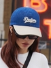 Nón MLB Korea Culsive Lettering Denim Color Block Unstructured Ball Cap LA Dodgers Indigo