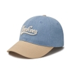 Nón MLB Korea Culsive Lettering Denim Color Block Unstructured Ball Cap New York Yankees Blue