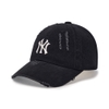 Nón MLB Korea Damaged Washed Denim Unstructured Ball Cap New York Yankees Black