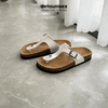 Dép Birken đế trấu nam nữ kẹp ngón chữ T màu Trắng - DETA11