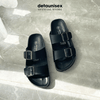 Dép đế trấu Birken 2 khóa màu Đen lót Đen - DETA21