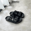 Dép đế trấu Birken 2 khóa màu Đen lót Đen - DETA21