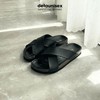 Dép Birken đế trấu quai chéo nam nữ Detaunisex Đen lót Đen - DETA23F