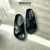 Dép Birken đế trấu quai chéo nam nữ Detaunisex Đen lót Đen - DETA23F