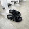 Dép Birken đế trấu quai chéo nam nữ Detaunisex Đen lót Đen - DETA23F