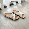 Dép Birken đế trấu quai chéo nam nữ Detaunisex TRẮNG - DETA23T