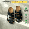 Dép Birken đế trấu nam nữ rọ chiến binh bít mũi Detaunisex màu Đen- DETA41