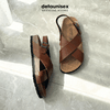 Giày đế trấu sandal quai chéo Detaunisex Màu Bò - SATA23