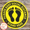 LOGO TEM STICKER CHỖ XẾP HÀNG, ĐỂ CHÂN GIỮ KHOẢNG CÁCH 2M PHÒNG CHỐNG LÂY LAN DỊCH- 2M SAFE DISTANCE STEP STAND POINT