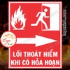 LOGO TEM STICKER DÁN THÔNG BÁO BIỂN CHỈ DẪN LỐI HƯỚNG ĐI THOÁT HIỂM KHI CÓ XẢY RA HỎA HOẠN- FIRE ARLAM CAUTION