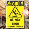 LOGO TEM STICKER CẢNH BÁO BỀ MẶT TRƠN TRƯỢT DỄ NGÃ- SLIPPERY SURFACE FLOOR - BIỂN CẢNH BÁO AN TOÀN LAO ĐỘNG