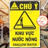 LOGO TEM STICKER BIỂN CẢNH BÁO KHU VỰC NƯỚC NÔNG, NƯỚC CẠN - SHALLOW WATER CAUTION - BIỂN CẢNH BÁO AN TOÀN LAO ĐỘNG