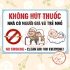 Tem Decal dán sẵn - KHÔNG HÚT THUỐC - Nhà Có Người Già Và Trẻ Nhỏ - NO SMOKING - Decal song ngữ, chống phai, chống nước