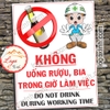LOGO TEM STICKER BIỂN BÁO CẤM KHÔNG ĐƯỢC UỐNG RUOU BIA TRONG GIỜ LÀM VIỆC- DO NOT DRINK DURING WORKING TIME, BIỂN CẤM