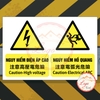 Tem Decal NGUY HIỂM ĐIỆN ÁP CAO & ĐIỆN HỒ QUANG - Decal 3 thứ tiếng Anh - Trung - Việt, chống nước, chống phai