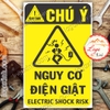LOGO TEM STICKER CẢNH BÁO NGUY CƠ ĐIỆN GIẬT, ELECTRIC SHOCK RISK - BIỂN CẢNH BÁO AN TOÀN LAO ĐỘNG