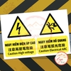 Tem Decal NGUY HIỂM ĐIỆN ÁP CAO & ĐIỆN HỒ QUANG - Decal 3 thứ tiếng Anh - Trung - Việt, chống nước, chống phai