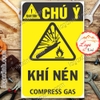 LOGO TEM STICKER CẢNH BÁO KHÍ NÉN , COMPRESS GAS - BIỂN CẢNH BÁO AN TOÀN LAO ĐỘNG