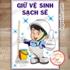 LOGO TEM STICKER YÊU CẦU GIỮ VỆ SINH SẠCH SẼ CHIBI DÙNG CHO NHÀ XƯỞNG, CÔNG TY, CÔNG TRƯỜNG, QUẦY HÀNG,KEEP CLEAN PLEASE