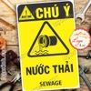LOGO TEM STICKER CẢNH BÁO NƯỚC THẢI, SEWAGE - BIỂN CẢNH BÁO AN TOÀN LAO ĐỘNG