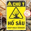 LOGO TEM STICKER CẢNH BÁO CẨN THẬN HỐ SÂU- DEEP HOLE CAUTION - BIỂN CẢNH BÁO AN TOÀN LAO ĐỘNG