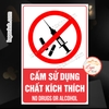 (MẪU CHỮ NHẬT) Logo Tem Decal Dán CẤM SỬ DỤNG CHẤT KÍCH THÍCH, No Drugs Or Alcohol, Cấm Tiêm Chích, Dcan Chống Nước