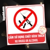 (MẪU VUÔNG) Logo Tem Decal Dán CẤM SỬ DỤNG CHẤT KÍCH THÍCH, No Drugs Or Alcohol, Decan Tem Cấm Tiêm Chích, Chống Nước