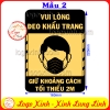 LOGO STICKER DÁN YÊU CẦU ĐEO KHẨU TRANG GIỮ KHOẢNG CÁCH PHÒNG DỊCH COVID 19