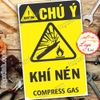 LOGO TEM STICKER CẢNH BÁO KHÍ NÉN , COMPRESS GAS - BIỂN CẢNH BÁO AN TOÀN LAO ĐỘNG